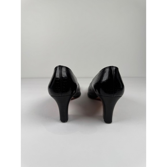 Salvatore Ferragamo Black Leather Block Crocodile Heels Women's 7 AAAA Vintage - Picture 6 of 9